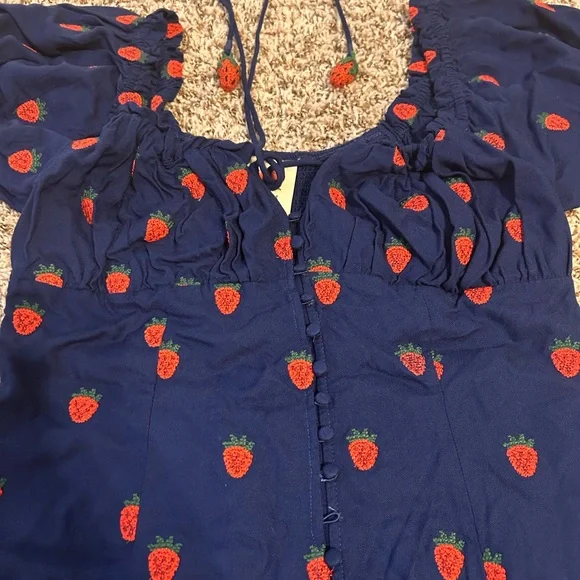 UPDATED! FARM Rio Navy and Red Midi Strawberry Dress - Picture 8 of 11